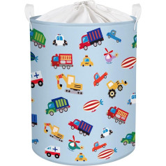 Clastyle 45L Blue Car Bērnu veļas grozs Baby Boy rotaļlietu uzglabāšanas grozs ar vāku Salokāms bērnistabas uzglabāšanas grozs 36 x 45 cm