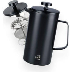 Coyooco French Press Black 800 ml | 4 tasītēm | Pieejami 2 izmēri | Garda kafija uz ceļa | Baristas kafijas automāts termosā ar flakonu