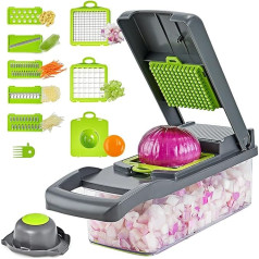 SANON Küche Gemüseschneider Dicer Cutter, Gemüse Zwiebelzerkleinerer, Veggie Slicer Dicer mit Siebkorb für Küche, 7 austauschbare Edelstahl Gemüseschneider, Grün