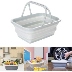 Barrageon Foldable Shopping Basket with Handle 9.2 L Plastic Sink Storage Basket Fruit Vegetable Portable for Outdoor Home Camping Storage (Light Grey)