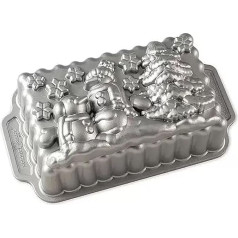 Nordic Ware Winter Wonderland Loaf Tin Christmas Bundt Cake Mould Lieta alumīnija forma ar Ziemassvētku vecīša rakstu, izgatavota ASV Krāsa: sudrabota