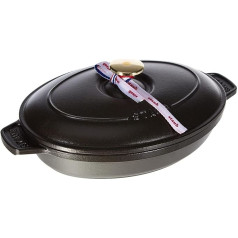 STAUB Ofenform/Servierplatte/Auflaufform mit Deckel, ovāls, 23 cm, 1 l, aus Gusseisen, für alle Herdarten, Schwarz