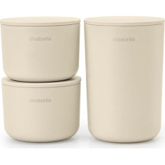 Brabantia - Renew Aufbewahrungsbehälter - 3er-Set - für die Aufbewahrung Kleiner Gegenstände - Stapelbar - Korrosionsbeständig - Leicht zu reinigen - Badezimmerzubehör - Soft Beige - 15,2 x 7,6 cm