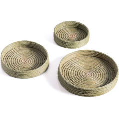 Darido Set of 3 Round Halfa Trays Handmade - 30 x 30 x 10 cm Natural Authentic Halfa Grass - Tray for Bathroom Accessories, Decoration Living Room, Makeup Organiser, and Jewellery Organiser - Candle