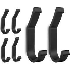 Funkprofi Pack of 6 Coat Hooks, mēteļu āķi, sienas āķi drēbēm, jakām, mēteļiem, šallēm, rokassomiņām - vietu taupoši cepuru āķi guļamistabai, vannas istabai, virtuvei, viesistabai, nerūsējoši, melni