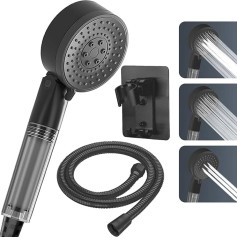 STOAT® Shower head with many functions – including stop function, water filter and clog protection, shower head with hose and holder, shower head water-saving, shower rain shower set, hand shower