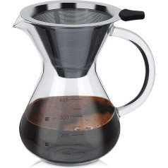 Kafijas automāts, kafijas automāts, kafijas automāta karafe, kafijas filtrs, nerūsējošā tērauda rokas filtrs, manuālais pilienu kafijas automāts (400 ml)