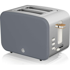 Swan Nordic Toaster Wide Slot, 2 Slices, 3 Functions, 6 Browning Levels, Modern Design, Stainless Steel, Wood Effect Handle, Slate Grey