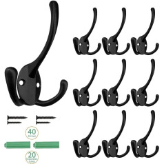 BIGLUFU Pack of 10 Coat Hooks Wall Hooks Wall Coat Hooks Vintage Coat Hooks with 40 Screws Black for Bathroom Kitchen Bedroom