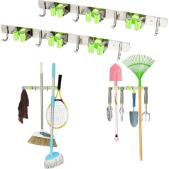 Hortem Mop Holder Slota organizators Sienas stiprinājums Nerūsējošā tērauda instrumentu pakaramais uzglabāšanas statīvs 2 Pack for Home Kitchen Garden Garage Laundry