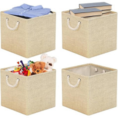 RIWNNI Fabric Storage Box, 30 x 30 cm, Foldable Storage Box for Fabric, Ideal for Kallax Shelves, Bedroom, Children's Room - (Beige)