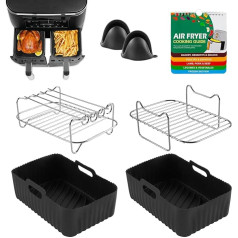 INMUA Heißluftfritteuse Zubehör, Silikonform für Heißluftfritteuse, Fritteusen-Zubehör für Ninja Foodi AF400EU AF300EU 7.6L - 9.5L, Airfryer Zubehör mit Fritteuse Kochbuch - Schwarz