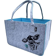 camolo Felt Bag, Large Shopping Bag, 40 x 27 x 27 cm, Storage Bag, Firewood Bag, Felt Bag, Shopping Bag with Carry Handle (COW Blue)