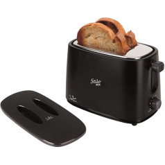 Jata TT631 Black Toaster with Protective Cap and Two Extra Wide Slots, Electronic Roast Switch, 6 Positions, Body Cold, Crumb Catcher, Black