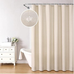 Krismile Linen Look Shower Curtain - Weighted Polyester Cloth Shower Curtain Hotel Luxury Waterproof Beige Cream 72x72 Inch