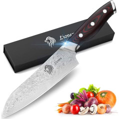 LIONEX Kuchenmesser Kochmesser & damast fleischmesser aus 67 Schichten japanischem VG10 Damaststahl, Damastmesser Profi Messer mit rutschfestem G10 Griff, Santoku Messer 29cm, Extra Scharf