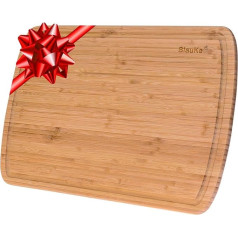 Koka virtuves dēlītis ar sulas gropi (45 x 31 cm) - īpaši liels bambusa virtuves dēlītis, gaļas, siera, dārzeņu, desu, desu servēšanas plate - koka virtuves dēlītis, maizes dēlītis, brokastu galds