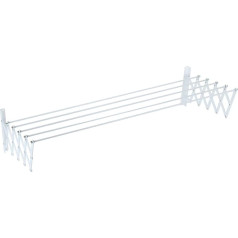 Ausziehbarer Wäscheaufhänger aus Stahlstreifen mit weißer Kunststoffbeschichtung und 5 Stäben von 120 cm Länge