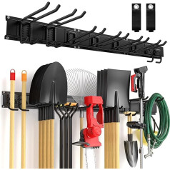 Garage Tool Organizer Wall Mount 11 Pack Yard Garden Tool Organizer Adjustable Garage Organizer with 8 Heavy Duty Hooks, Max Load 500 lbs, Garage Storage for Garden Tools, Shovels, Trimmers, Hoses