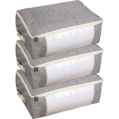 Qozary 3 Pack Faux Linen zem gultas glabāšanas somas 53L sega uzglabāšanas soma ar rāvējslēdzējiem segas izgatavoti no ērta un Meltless auduma