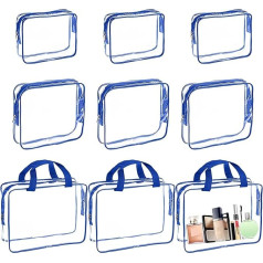 TOATELU 9 Stück Transparent Kulturbeutel, Spielzeug Aufbewahrungstasche, Transparent Make-up Tasche, Transparente Reise-Toilettentaschen, Koffer Organizer für Frauen, Männer, Familie(Blau)