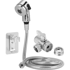 Hand Shower Sprayer Hair Wash Set Hand Shower Head and Hose Spray Head Tap Converter Adapter Set Home Tool (Silver)