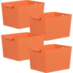 ASelected 4 gabali plastmasas uzglabāšanas kastes ar rokturi, 26 x 19 x 15 cm, plastmasas organizatora uzglabāšanas kastes glabāšanas grozi plauktiem, virtuvei, skapim, mājai un birojam, oranža, lieli