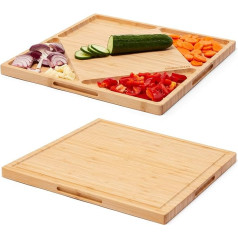 Mawazo Liela 100% organiskā bambusa kapāšanas dēlis ar konteineriem Reversible Cheese Board & Serving Platter Koka kapāšanas dēlis Virtuves bieza 36x36cm griešanas dēlis Oriģināls britu dizains