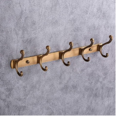 LEBENSWERT Vintage Coat Hook, Door Hook Rack with 4 Coat Hooks, Antique Wall Hooks for Bathroom, Kitchen, Living Room, Dark Gold (5 Hooks)