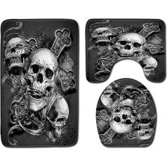 BZDMLY Neslīdošs vannas paklājs, 3 gabalu flaneļa vannas istabas paklāju komplekts, galvaskauss Mirušo diena Gothic Soft Toilet Mat, neslīdošs dušas paklājs un pjedestāla paklāju komplekts