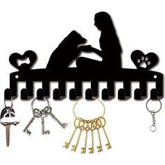 CREATCABIN Key Holder Metal Black Key Hook Organiser Hanger Wall Mounted Decorative with 10 Hooks Dog Women for Front Door Entrance Hallway Bathroom Bag 27 x 15.5 cm