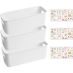 Pack of 3 Plastic Organiser Storage Baskets, Living Small Storage Box, Plastic Storage Basket, Storage Boxes, for Office, Kitchen, Bathroom, Cosmetics, Children's Room (White)