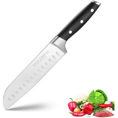 SHI BA ZI ZUO Santoku nazis 7 collu virtuves nazis ar augstu oglekļa saturu 50Cr15MoV nerūsējošā tērauda asu virtuves nazi un ergonomisku rokturi (sudraba krāsā, 31 x 4,5 cm)