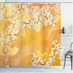 ABAKUHAUS Āzijas dušas aizkars Āzijas dušas aizkars Ziedi Auduma auduma vannas istabas apdares komplekts ar āķiem 175x180cm Marigold Cream