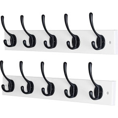 Dseap Wall Mounted Coat Rack: 16 Inch Hole to Hole, Coat Hook Hanger with 5 Metal Hooks for Hanging Coats Towels Hats Clothes, White & Black, 2 Packs