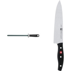 ZWILLING Keramiskais asināmais tērauds, garums: 23 cm, melns plastmasas rokturis ar piekarināmu aci un Clementoni 1001364 Zwilling Pavāra nazis, asmens garums: 20 cm, plats asmens, melns, sudrabots