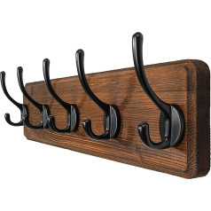 WEBI Coat Hook with 5 Hooks, Wall Coat Rack Wood, Coat Hook Rack, Coat Rack for Coats, Jackets, Rustic Brown