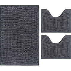 3 vannas paklājiņu komplekts Chenille Grey Vannas istabas paklāji neslīdošs Super mīksts elpojošs absorbējošs paklājs 50 x 80 cm 40 x 50 cm virtuvei Vannas istaba guļamistaba