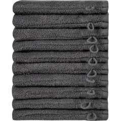 Homelover Organic Cotton Hand Towel Set, 2 Bath Towels 70 x 140, 2 Hand Towels 50 x 100, 2 Guest Towels 30 x 30, Oeko-Tex & GOTS Certified (10 Face Cloths, Coal Grey)