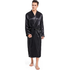 Vispārējs satīna garš kimono halāts ar kabatu vīriešiem Ģērbšanās halāts Sleepwear Summer Loungewear Long Sleeve Plain