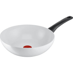 Tefal C41719 Wok panna ar keramisko regulējumu, 28 cm, drošs keramiskais pārklājums, termo-signāla temperatūras indikators, viegla tīrīšana, piemērota indukcijas plītīm, balta krāsns