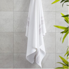 LERUUM 100% Cotton Peshtemal Bath Towel & Beach Towel (100 x 150 cm, White/Lavender)