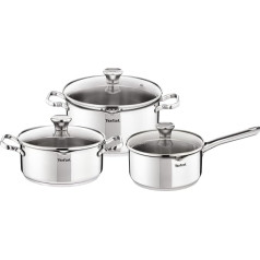 Tefal Duetto 6 pannu komplekts 16 cm panna 20/24 stikla vāks ar vieglu filtru 10 gadi Nerūsējošais tērauds 18/10.3 Ply, indukcija A705S634, Skatiet atsauci uz produkta apraksts Produkta apraksts