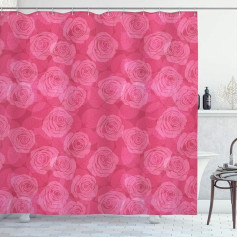 ABAKUHAUS Rose Shower Curtain, Shades of Pink Romantic Fabric Bathroom Decoration Set with Hooks, 175 x 200 cm, Pink