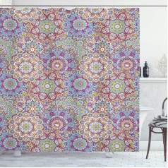 ABAKUHAUS Leaf Shower Curtain, Colourful Mandala Paisley, Water Opaque, Includes 12 Rings, Long-Lasting Bacteria and Mildew Resistant, 175 x 180 cm, Fuchsia Water