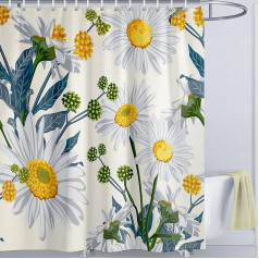 LIVETTY Daisy ziedu dušas aizkars 180 x 180 cm zaļo lapu augu vannas istabas aizkars Mildew Proof poliestera auduma vannas aizkars ar 12 āķiem mazgājams ātri žūstošs