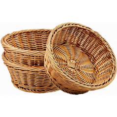 WANDIC Wicker Basket, 3 Pack Poly Wicker Bread uzglabāšanas grozi pārtikas augļu dārzeņu dzīvoklis veikals lielveikals izstāde apkalpo restorāns mājas virtuve apaļa/brūna