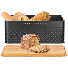 Widousy Brotkasten mit Bambusdeckel, Schwarz Brotaufbewahrungsbox - Brothalter Mülleimer für Küche Arbeitsplatte Aufbewahrung Organizer (Schwarz