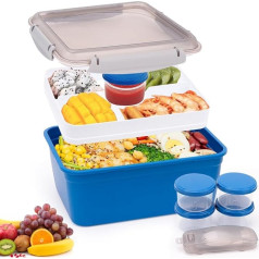 Gohytal Bento pusdienu kārba, liela 1900 ml, Bento kārba ar vāku, salātu pusdienu trauks, salātu bļoda ar mērces trauku, Bento pusdienu kārba pieaugušajiem/bērniem/studentiem, mikroviļņu krāsns un