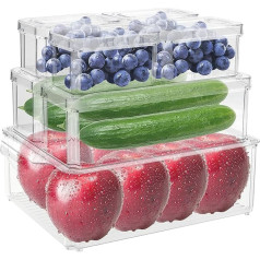 ZEONHEI 7 Piece Fridge Organizer Set, Clear Plastic Storage Containers with Lids Stackable Fridge Storage Boxes